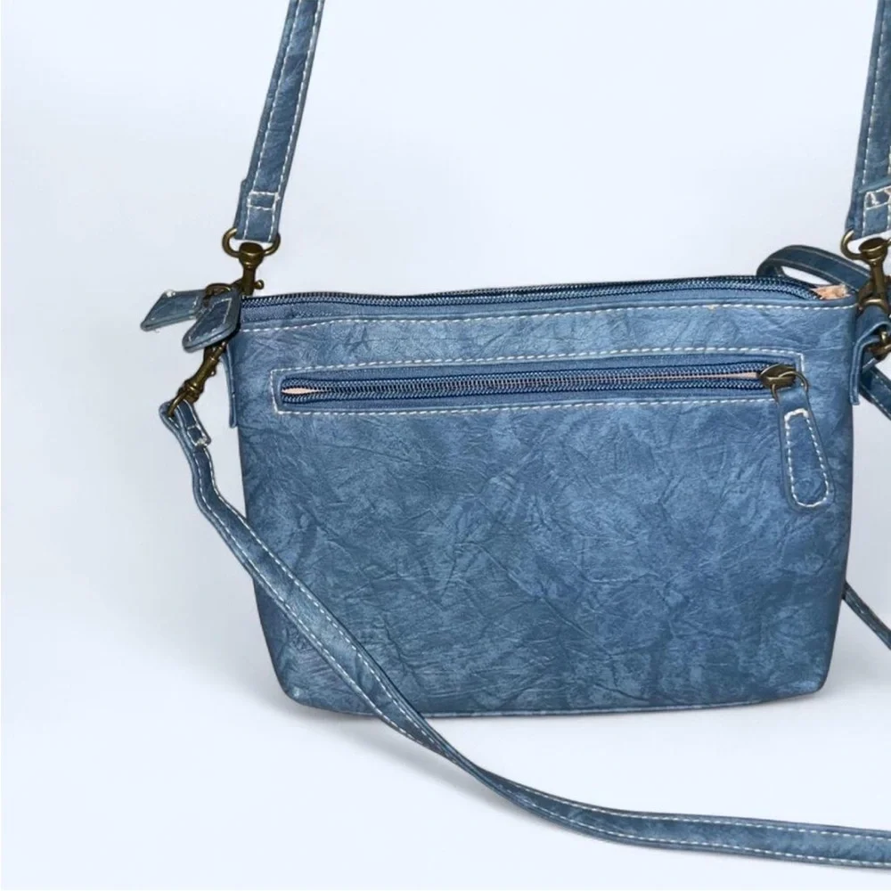 Stone Mountain Blue Jean Denim Look Crossbody Wristlet Bag - Picture 3 of 14